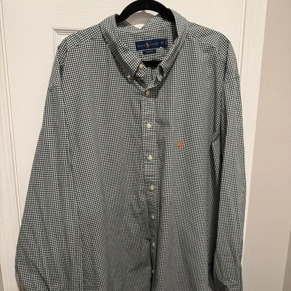 Polo Ralph Lauren Classic Fit Button Front Shirt Men 4XLT Green Gingham Plaid